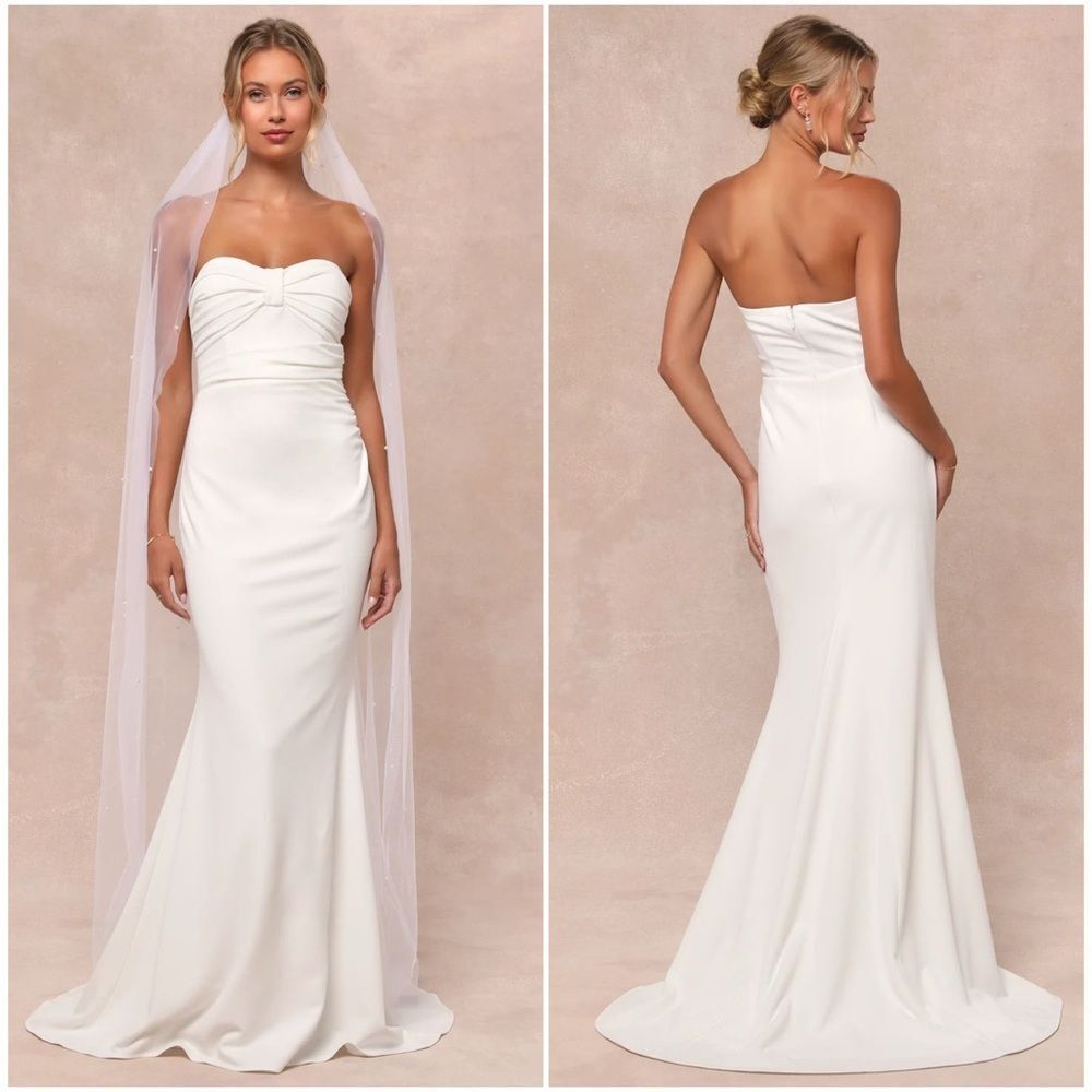 Lulus To Be Yours Ivory Strapless Pleated Mermaid Maxi Dress Size Medium NEW NWT